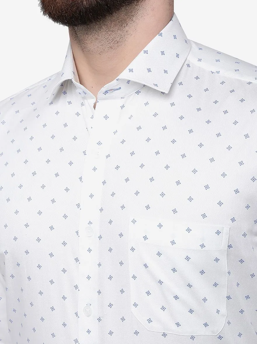 White Printed Regular Fit Formal Shirt | JadeBlue