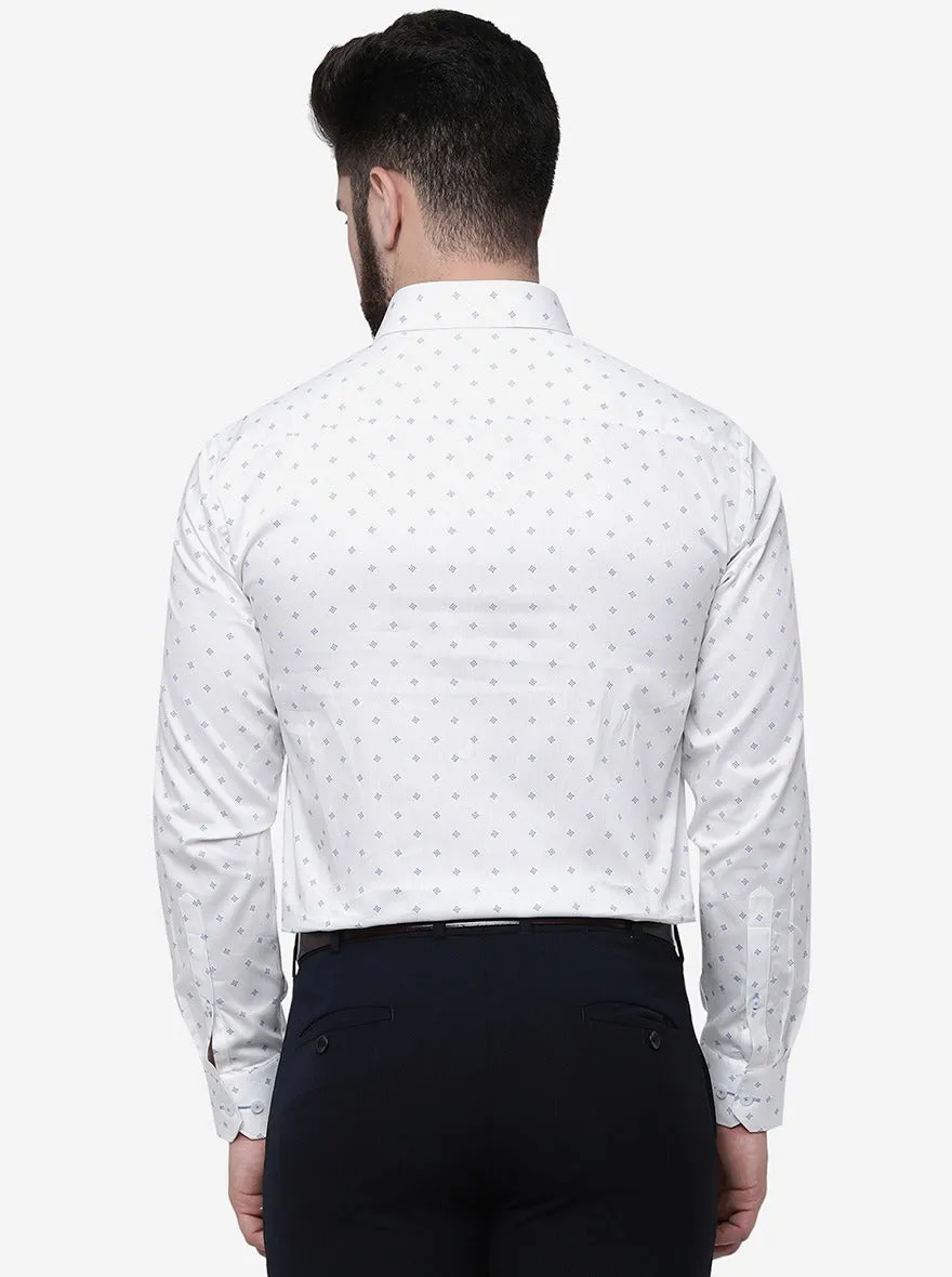 White Printed Regular Fit Formal Shirt | JadeBlue
