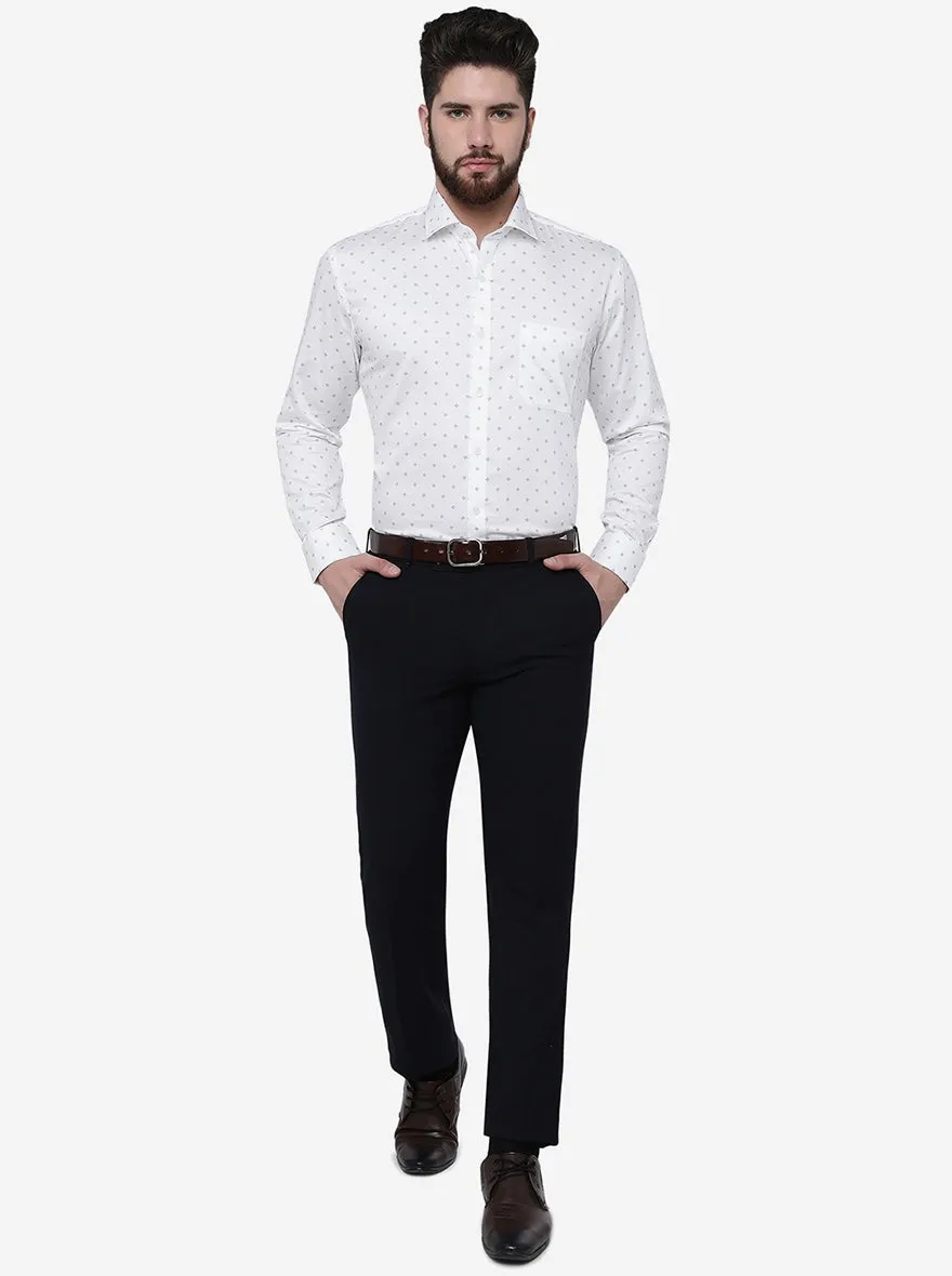 White Printed Regular Fit Formal Shirt | JadeBlue