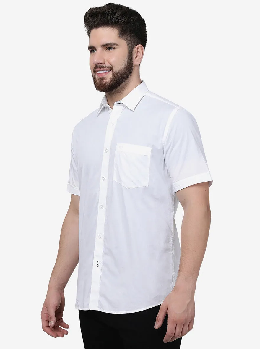 White Solid Slim Fit Semi Casual Shirt | JadeBlue