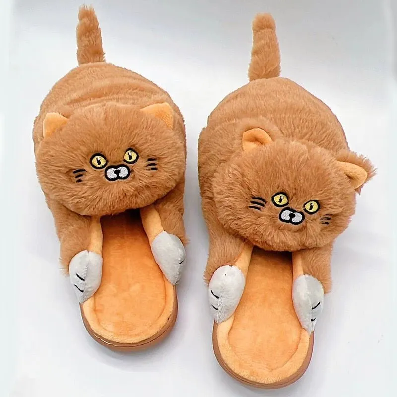 Winter Cat Plush Slippers for Adults: Unisex
