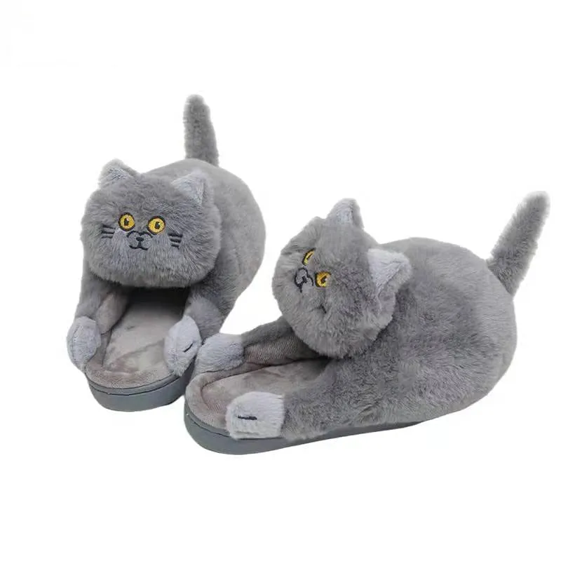 Winter Cat Plush Slippers for Adults: Unisex