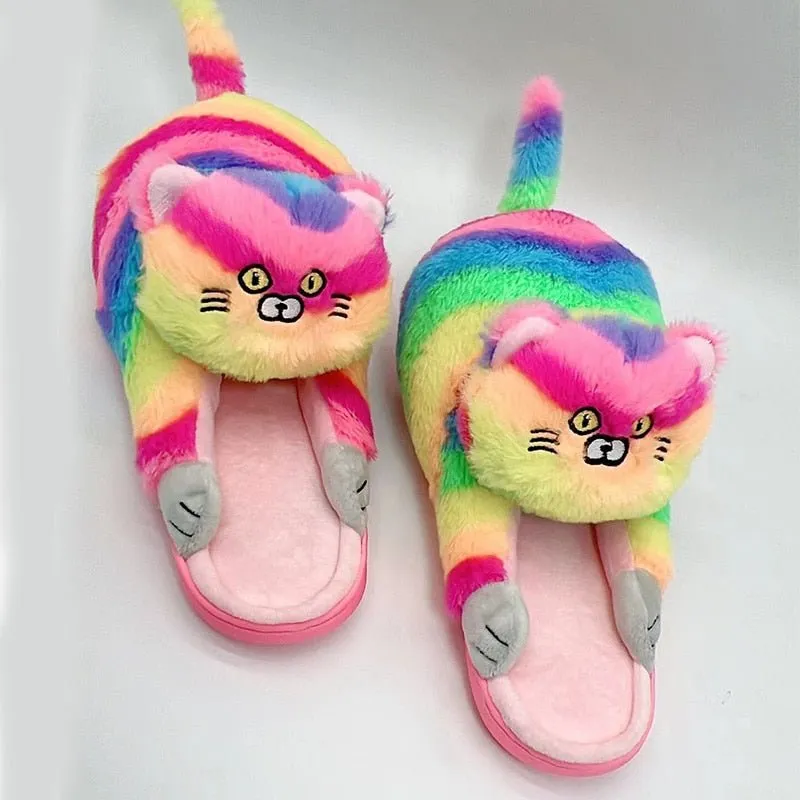 Winter Cat Plush Slippers for Adults: Unisex
