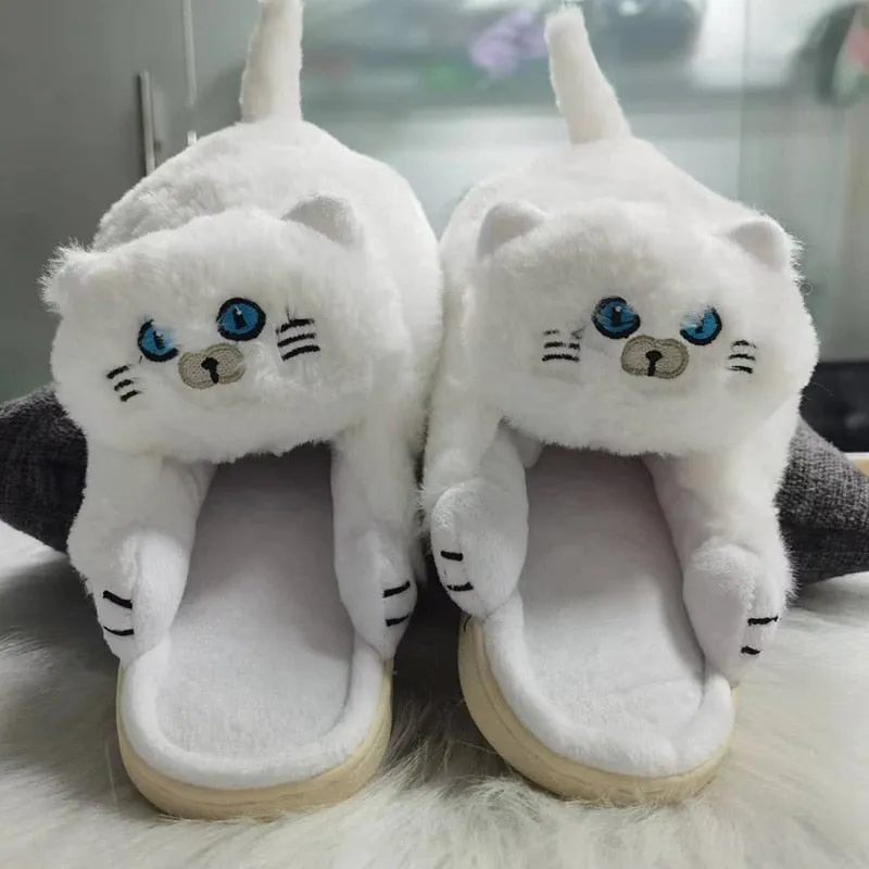 Winter Cat Plush Slippers for Adults: Unisex