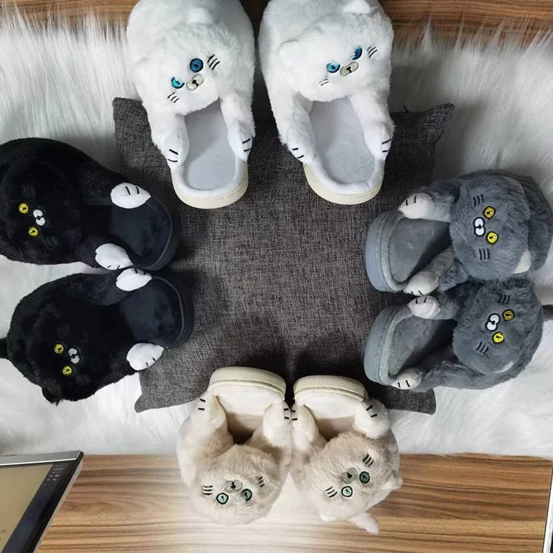 Winter Cat Plush Slippers for Adults: Unisex