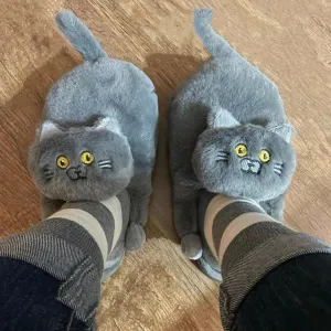 Winter Cat Plush Slippers for Adults: Unisex