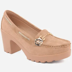 Women "BRIGITTE" Block Heel Slip on Moccasins