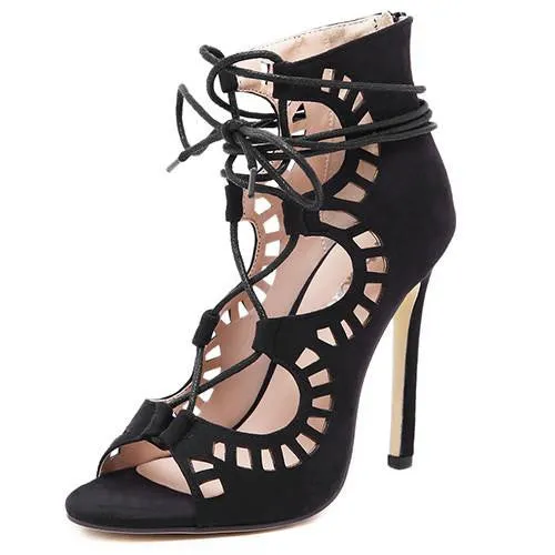 Women Sandals Brand Gladiator High Heels Open Toe Cut Outs Women Shoes Lace Up Shoes Woman Pumps Sandalias Mujer