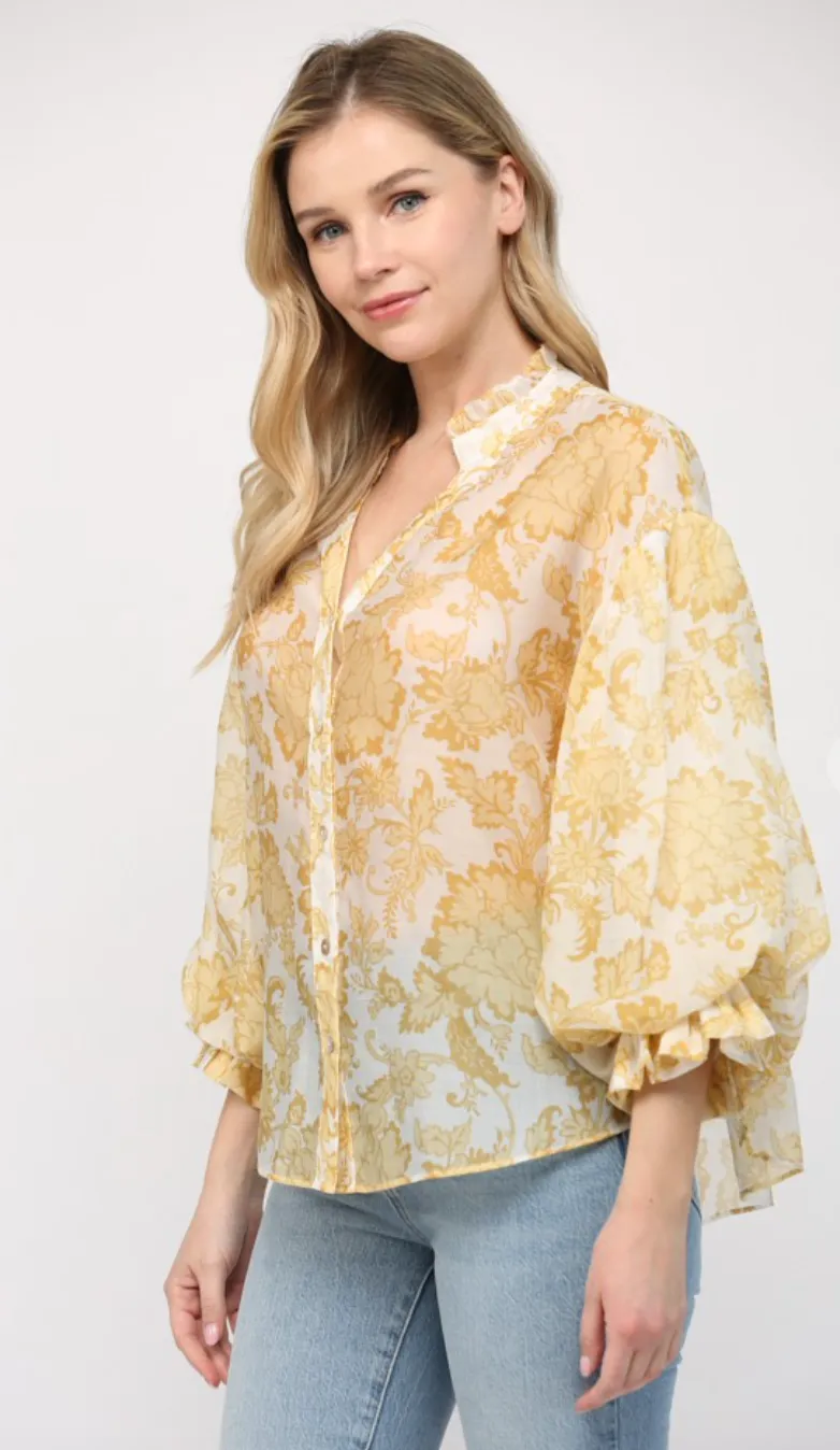 Yellow Floral Button Down Blouse