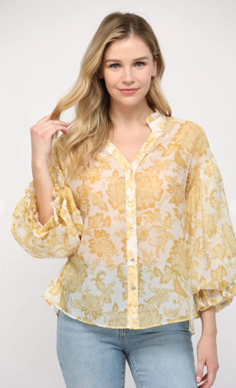 Yellow Floral Button Down Blouse