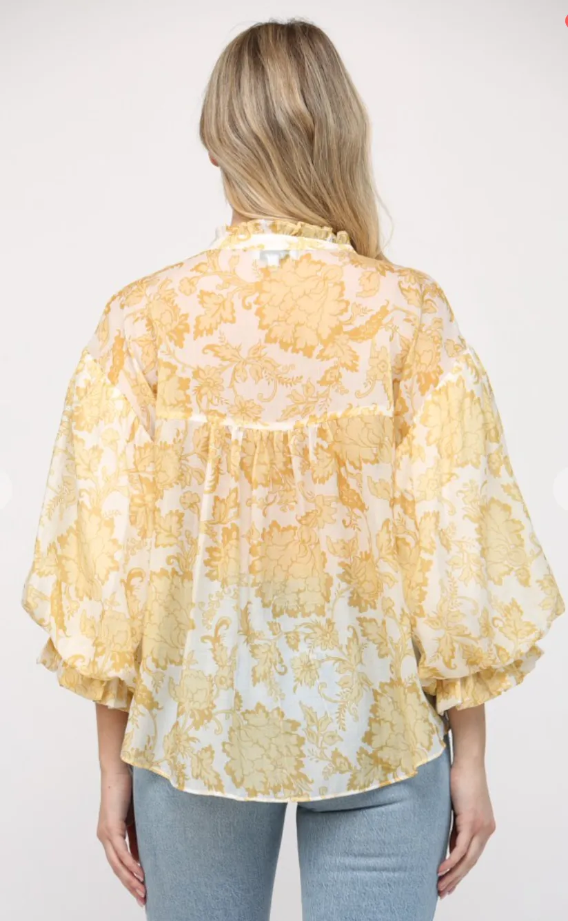 Yellow Floral Button Down Blouse
