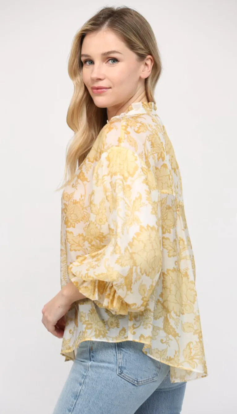 Yellow Floral Button Down Blouse